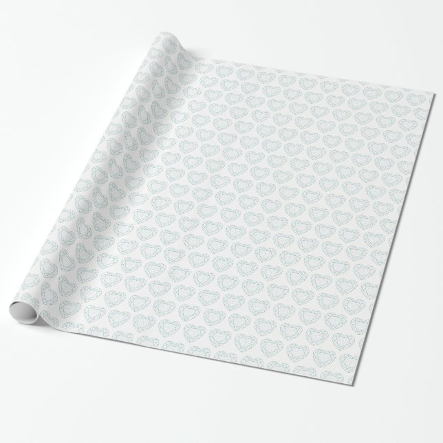 Papier Cadeau Emballage à motif d'aqua gris coeur diamant (Déroulé)