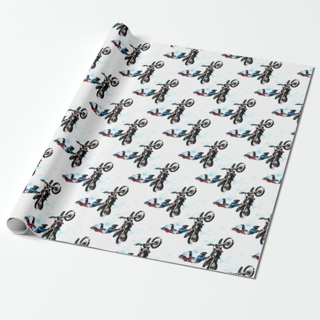 Papier Cadeau emballage acrobatique de sport de motard de moto (Déroulé)