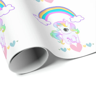 Papier Cadeau Emballage avec un design de licorne pastel mignonn