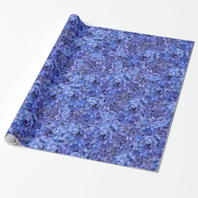 Papier Cadeau Emballage bleu d'hortensia papier-brillant (Déroulé)