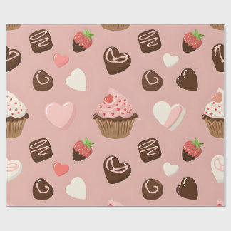 Papier Cadeau Emballage Cupcake Chocolat Saint-Valentin