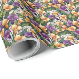 Papier Cadeau Emballage de cadeau floral au lys calla or et viol