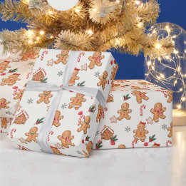 Papier Cadeau Emballage de Noël au pain d'épice aquarelle mignon