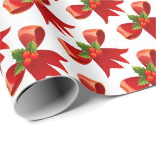Papier Cadeau Emballage de Noël avec ruban rouge et houx