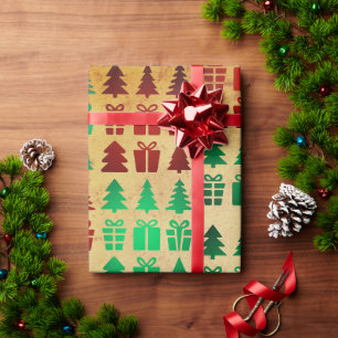 Papier Cadeau Emballage géométrique minimaliste rouge et vert