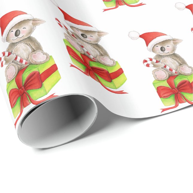 Papier Cadeau Emballage mignon de Noël blanc d'art de koala et (Coin rond)