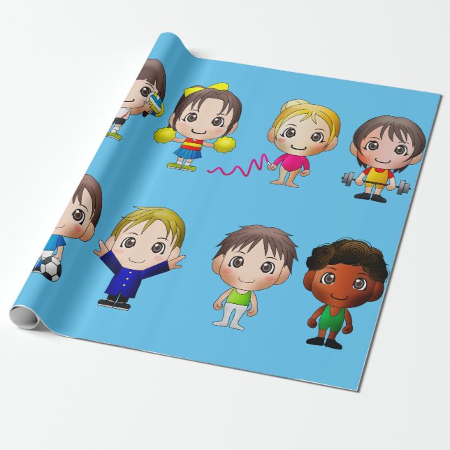 Papier Cadeau emballage papier dessin animé personnages sportifs (Déroulé)