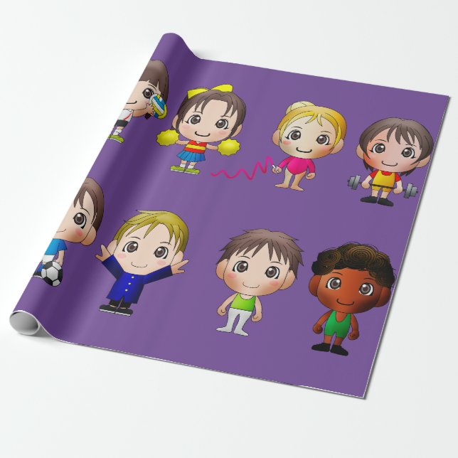 Papier Cadeau emballage papier dessin animé personnages sportifs (Déroulé)