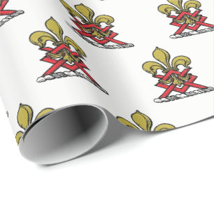 Papier Cadeau Emblème Preppy Gold Red Heraldic Crest Fleur de Li