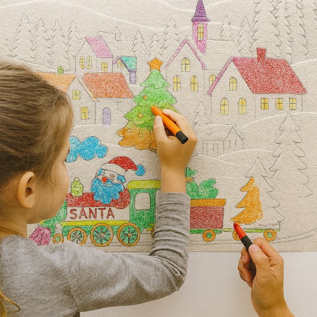 Papier Cadeau Embossed Christmas Town with Santa Train Craft  (Embossed holiday village becomes a canvas for little artists perfect for classroom crafts )