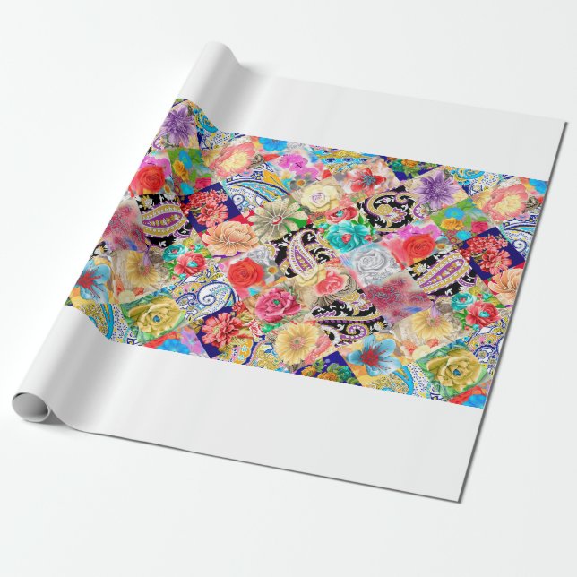 Papier Cadeau Embroidery seamless pattern with beautiful flowers (Déroulé)