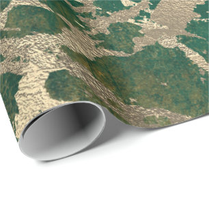 Papier Cadeau Emerald Cali Gold Marble brillant en métal grungy 
