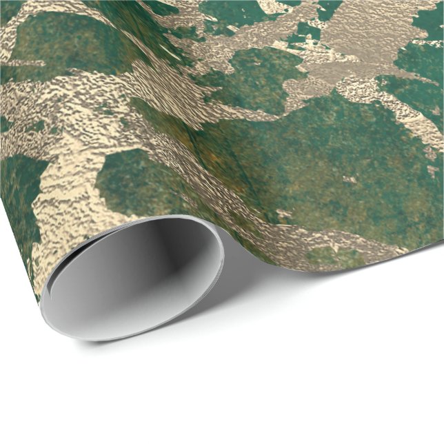 Papier Cadeau Emerald Cali Gold Marble brillant en métal grungy  (Coin rond)