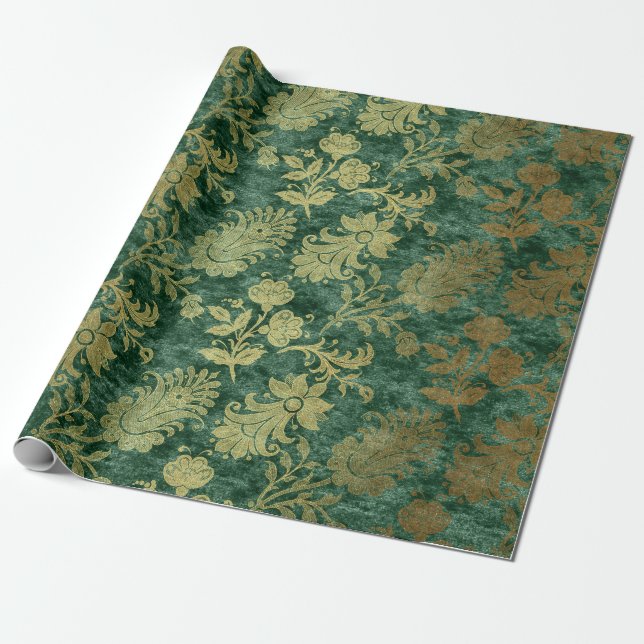 Papier Cadeau Emerald Floral Velvet Damask (Déroulé)