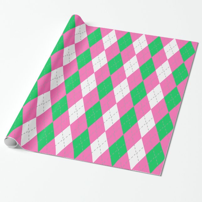 Papier Cadeau Emerald Green Hot Rose Dk Grey Wht Jacquard XL (Déroulé)