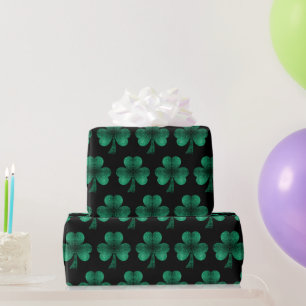 Papier Cadeau Emerald Green Sparkles Shamrock motif noir