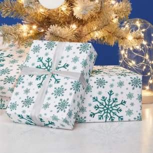 Papier Cadeau Émeraude Vert Noël Snowflakes en hiver
