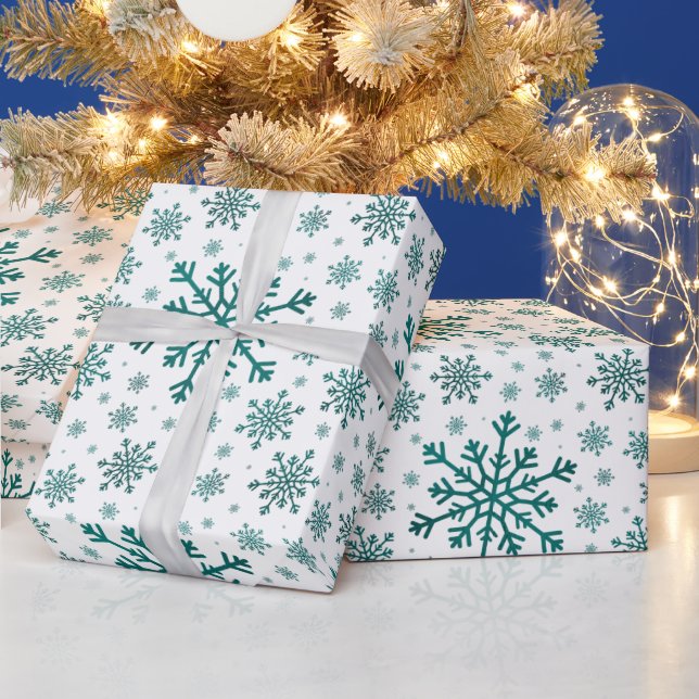 Papier Cadeau Émeraude Vert Noël Snowflakes en hiver (Vacances)