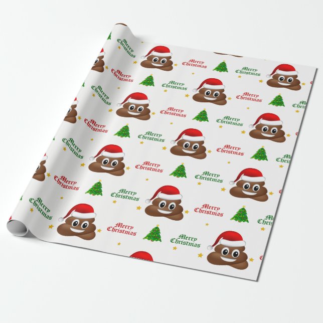 Papier Cadeau emoji de noël poo avec papier d'emballage de chape (Déroulé)
