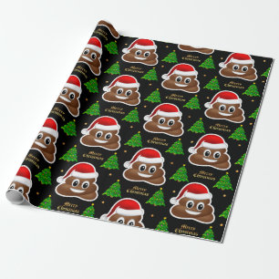 Papier Cadeau emoji de noël poop avec chapeau de santa enveloppa