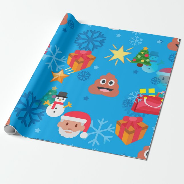 Papier Cadeau émoticône de Noël bleu (Déroulé)