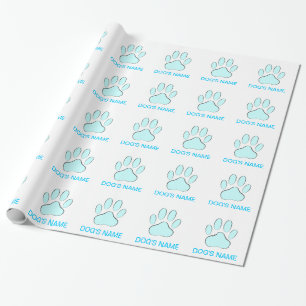 Papier Cadeau Empreinte de chien bleu bébé