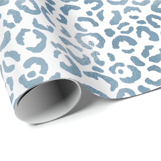 Papier Cadeau Empreinte de léopard Aqua Blue Navy (Coin rond)