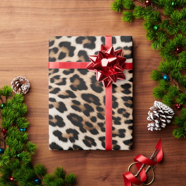 Papier Cadeau Empreinte de léopard blanc chic (Cadeau de vacances)