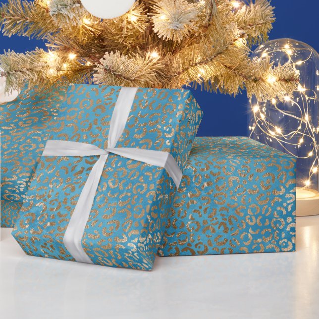 Papier Cadeau Empreinte de léopard bleu bleu turquoise (Vacances)