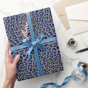 Papier Cadeau Empreinte de léopard bleu et or