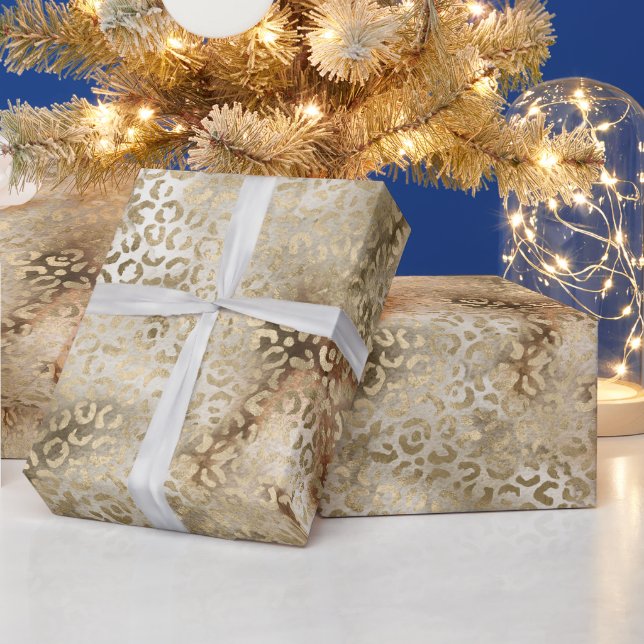 Papier Cadeau Empreinte de léopard Brown Gold White (Vacances)