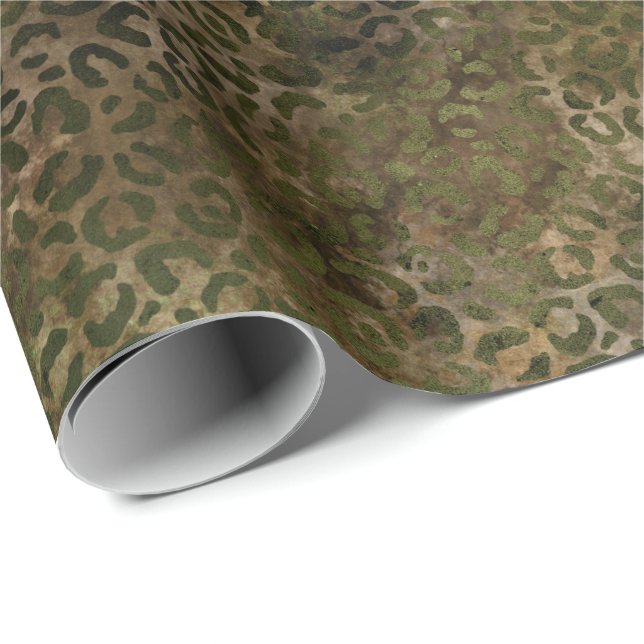 Papier Cadeau Empreinte de léopard Brown Olive Green (Coin rond)
