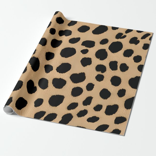 Papier Cadeau Empreinte de léopard classique en beige et noir (Déroulé)