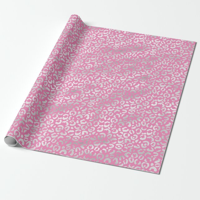Papier Cadeau Empreinte de léopard d'argent rose (Déroulé)