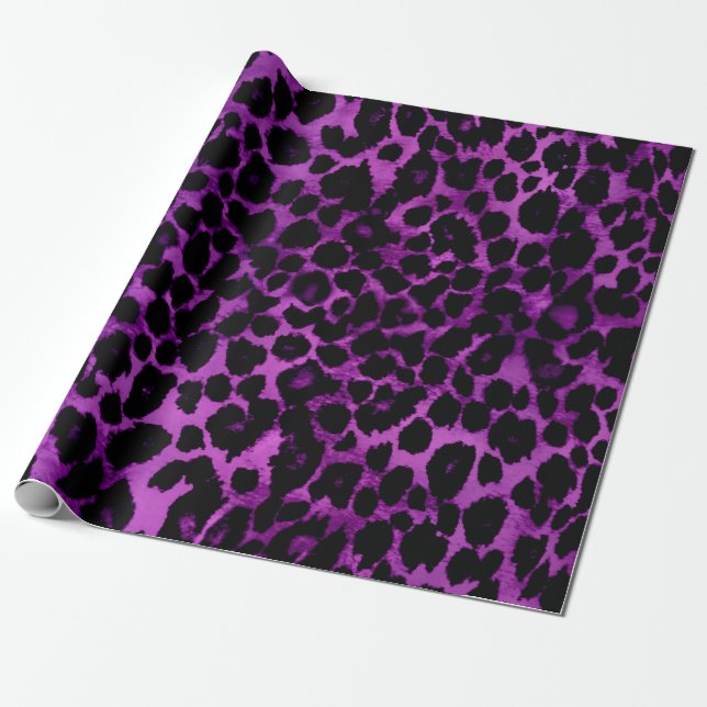 Papier Cadeau Empreinte de léopard de pourpre royal (Déroulé)