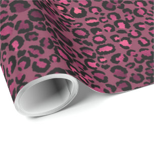 Papier Cadeau Empreinte de léopard de verre noir rose