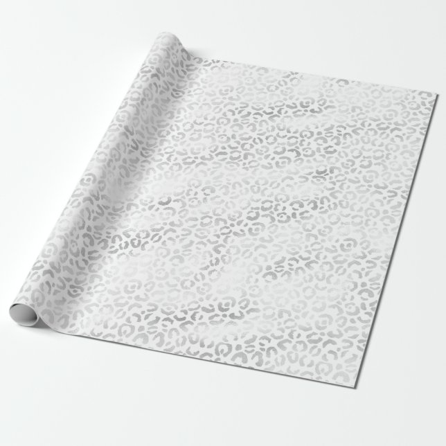 Papier Cadeau Empreinte de léopard en argent (Déroulé)