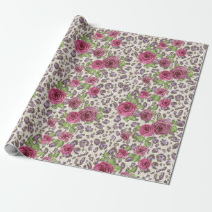 Papier Cadeau Empreinte de léopard et Rose