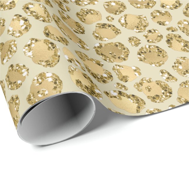 Papier Cadeau Empreinte de léopard Glitzy Glam Gold Parties scin (Coin rond)