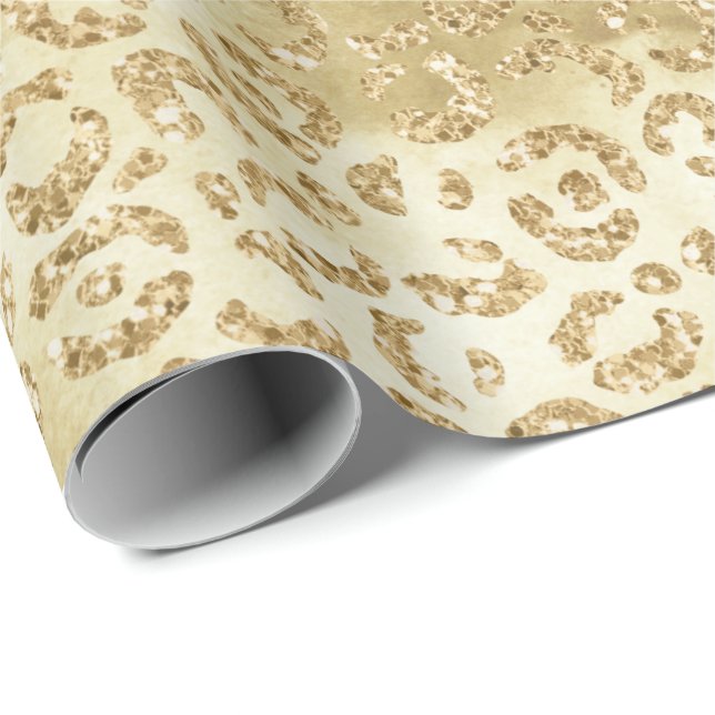 Papier Cadeau Empreinte de léopard Gold Glam Parties scintillant (Coin rond)