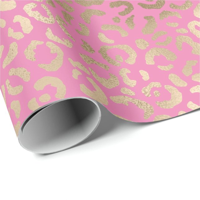 Papier Cadeau Empreinte de léopard Gold Pink Glam   (Coin rond)