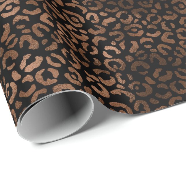 Papier Cadeau Empreinte de léopard noir Brown Glam (Coin rond)