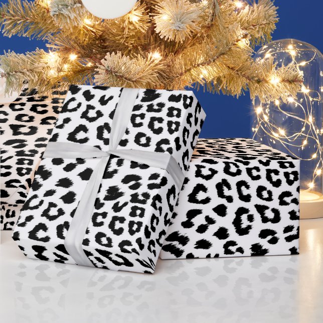 Papier Cadeau Empreinte de léopard noir et blanc (Vacances)