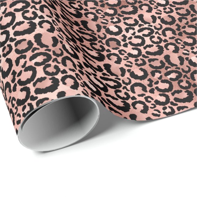 Papier Cadeau Empreinte de léopard noir rose (Coin rond)
