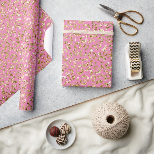Papier Cadeau Empreinte de léopard Parties scintillant or rose (Artisanat)