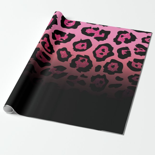 Papier Cadeau Empreinte de léopard Parties scintillant rose (Déroulé)