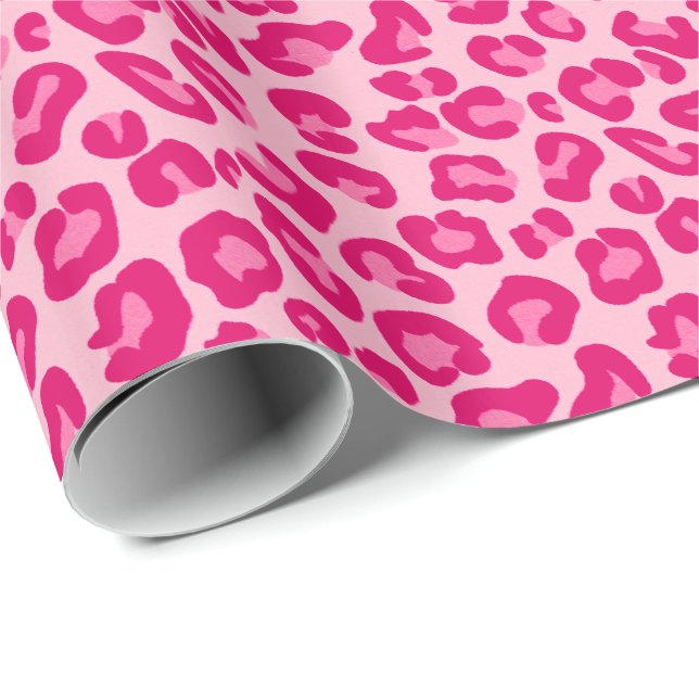 Papier Cadeau Empreinte de léopard Pastel Pink, Hot Pink et Fuch (Coin rond)