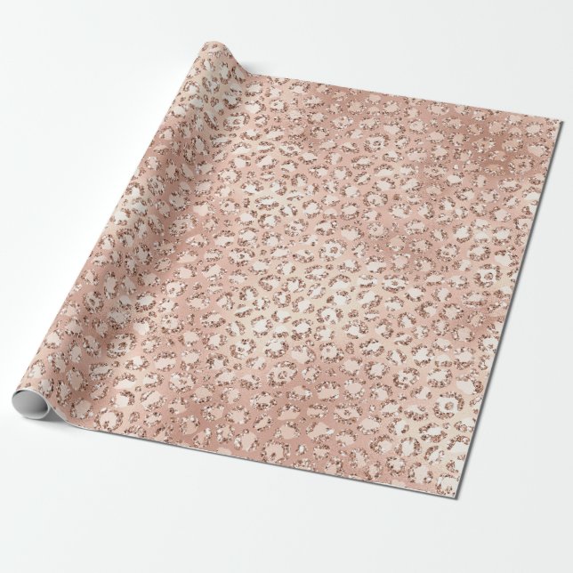 Papier Cadeau Empreinte de léopard Peach Rose Gold Blush Pink Gl (Déroulé)