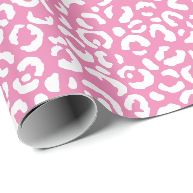 Papier Cadeau Empreinte de léopard rose blanc Glam (Coin rond)
