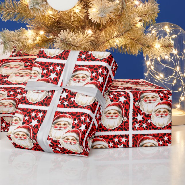 Papier Cadeau Empreinte de léopard rouge Retro Père Noël (Vacances)